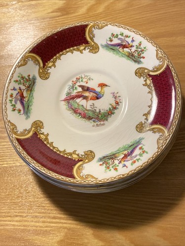 Myott Staffordshire England Red "Chelsea Bird" Lot of 7 Saucers