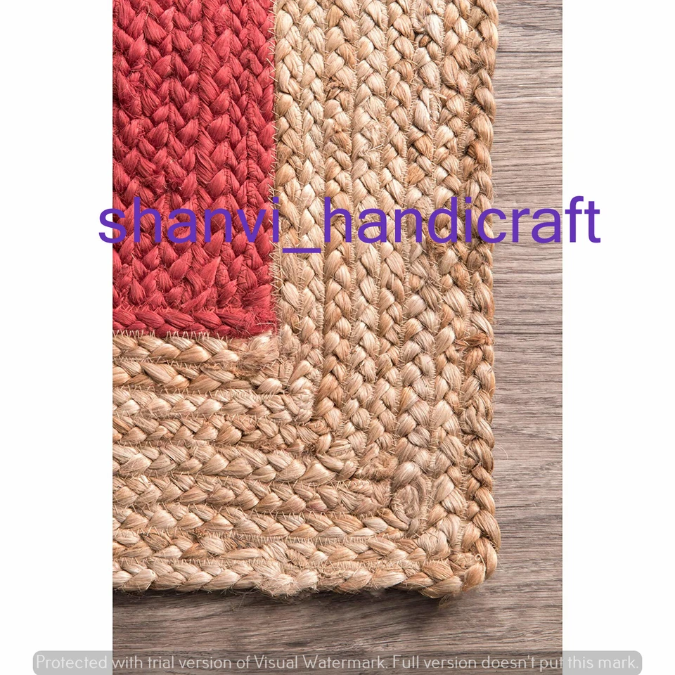 Natural Indian Braided Rectangle Area Rug Jute Yoga Mat Floor Rug Mat Carpet Art - Image 4 of 4