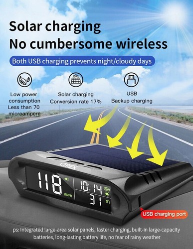 Velocímetro Digital Panel Solar Inalámbrico Coche HUD HEAD-UP DISPLAY Universal GPS - Imagen 7 de 11