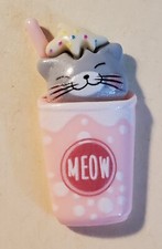 Light Pink Cat in a Cup Magnetic Needle Minder Cross Stitch Embroidery