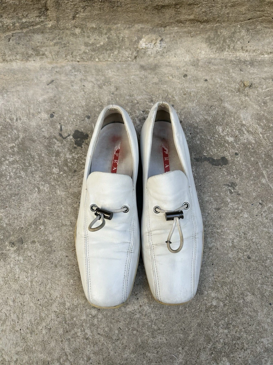 Rare Vintage Prada Sport White Leather Loafers with Toggle Detail