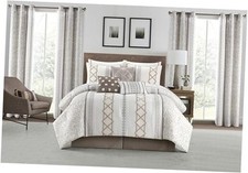  Luxury 15 Piece Cozy Comforter Set, Bed Size California King, Taupe, 