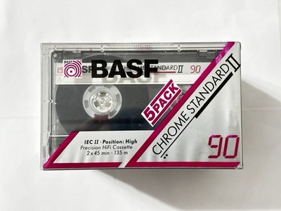 Pack Of 5 New Sealed Blank Audio Cassette Tapes BASF Chrome Standard II 90