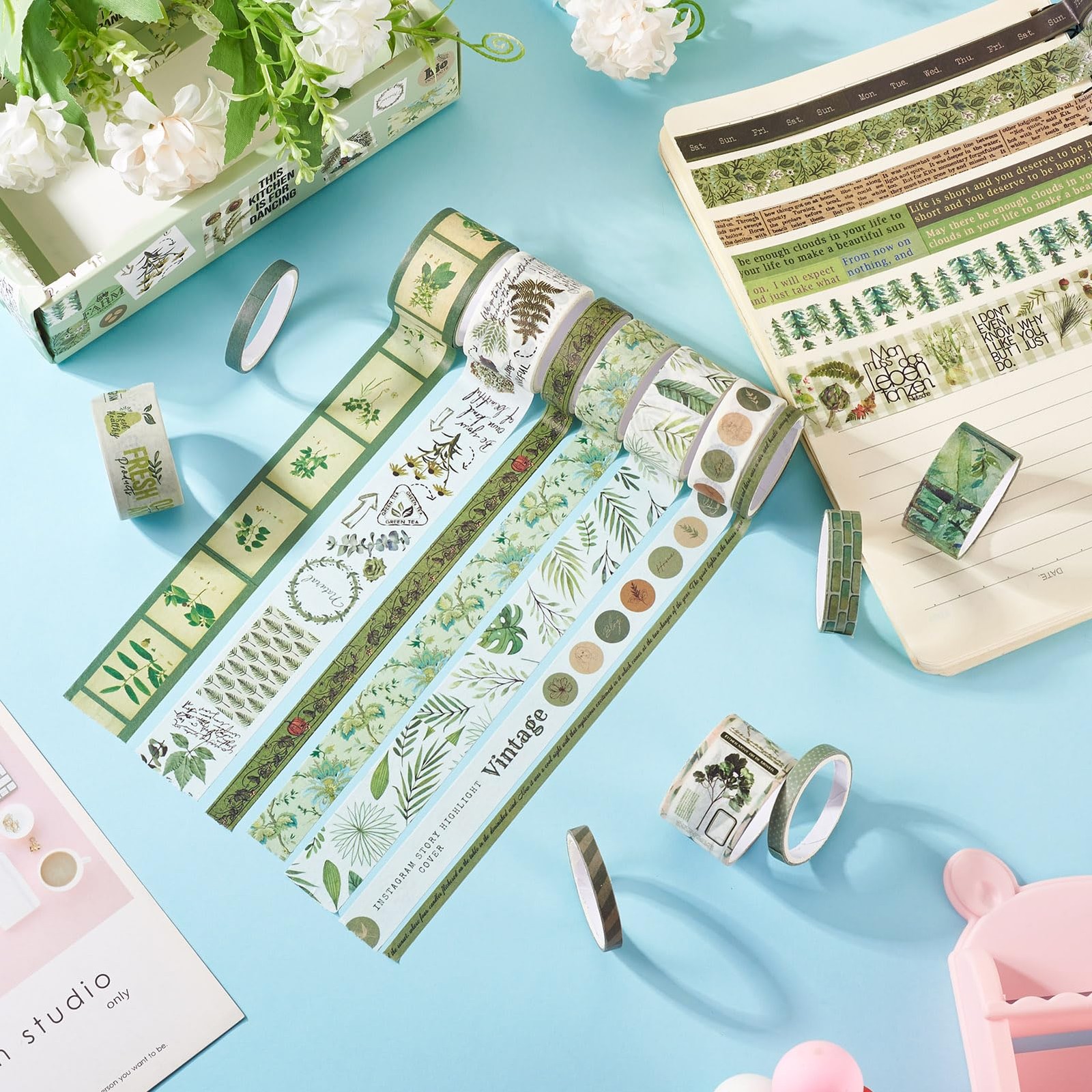 20 Rolls Washi Tape Set Colored Masking Tape Forest Flower Leaf Letter Retro ...