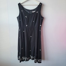 Dressbarn women's linen blend tank dress size 16 Floral embroidered sleeveless