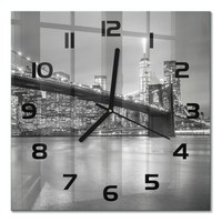 Design-Glas-Wanduhr Glasuhr Aus Glas New York Bei Nacht Schwarze Zeiger 30X30 Cm
