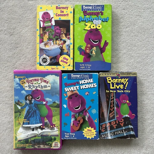 Barney Lot 5 VHS Tapes Barney Live Alphabet Zoo Concert Rhyme Time Vintage 90s