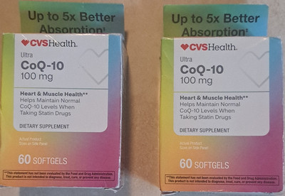 2 bottles CVS Health Ultra CoQ-10 100mg 60 Softgels Heart & Muscle Gluten-Free