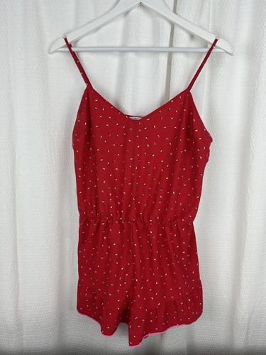 Victoria’s Secret Womens Large Pajama Sleep Romper Shorts Red Spaghetti Straps - Picture 1 of 4