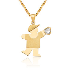 14K Solid Yellow Gold Boy CZ Necklace