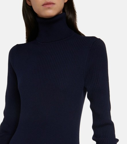 Polo Ralph Lauren maglione abito donna L blu lana merino manica lunga bodycon - Foto 3 di 8