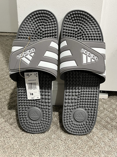 New ADIDAS Mens Adissage Slides Sandal Grey/White/Grey Size 18 US HQ4373 - Picture 1 of 8