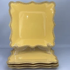 Pierre Deux Beaded 10.75” Square Yellow Dinner Plate Discontinued RARE Set of 4