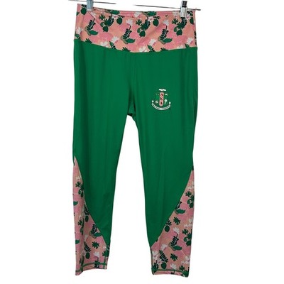 Ivy Storehouse AKA Alpha Kappa Alpha Floral Green Pink Capri Leggings Medium