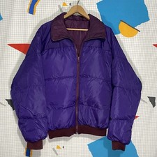 Vintage 80s 90s Columbia Down Jacket Puffer Large Reversible Color Block Purple