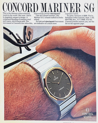 Concord Mariner SG Nine Quartz Swiss Wristwatch Close Up Vtg Magazine Print Ad