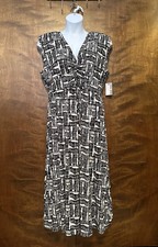 Nine West Sleeveless Cinced Waist Midi Dress Womens XL Black & White Knit Maxi