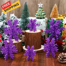 Bucherry 12 Pcs Wooden Snowflake Table Decor 3D Tabletop Purple 