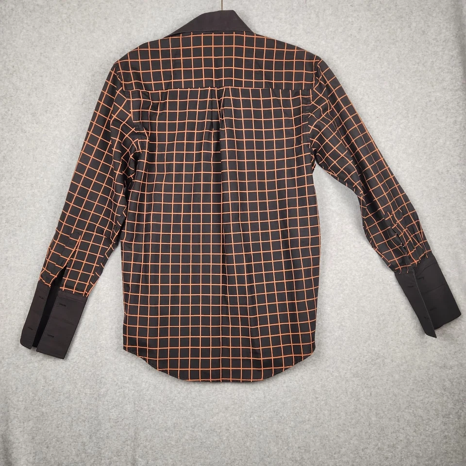 Camisa masculina Fratello 15.5 33-34 marrom laranja grade punho francês - Imagem 2 de 4