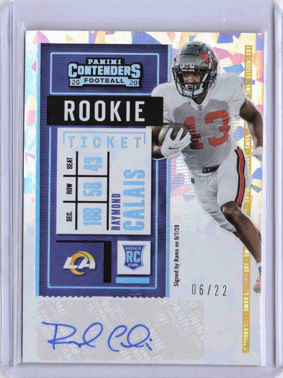 2020 Panini Contenders Raymond Calais Cracked Ice RC /22 #219 Rams 814