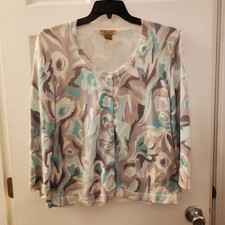 Peck Peck Weekend Cardigan sz XL 3/4 slv abstract artsy casual career office