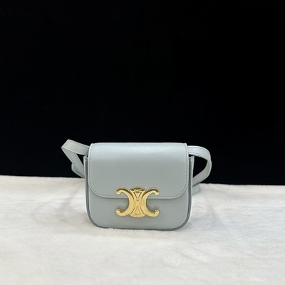 Celine Triomphe Mini Saddle Bag Box Bag Blue Calfskin Gold Hardware[Duties Paid]