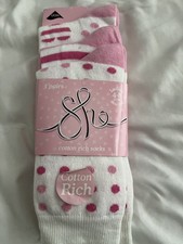 Lovely cotton rich ladies white and pink 3 pairs of socks - SHE, NWT