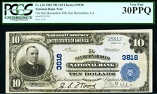 1902 $10 NATIONAL BANK NOTE ~ SAN BERNARDINO CALIFORNIA ~ PCGS VERY FINE 30 PPQ