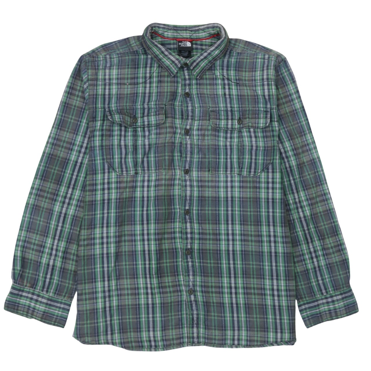 The North Face Mens Shirt Green Plaid Flannel Button Front Chest Pockets XXL