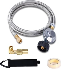 5 Feet Propane Regulator and Hose with Elbow Adapter for 5 Feet, Silver 