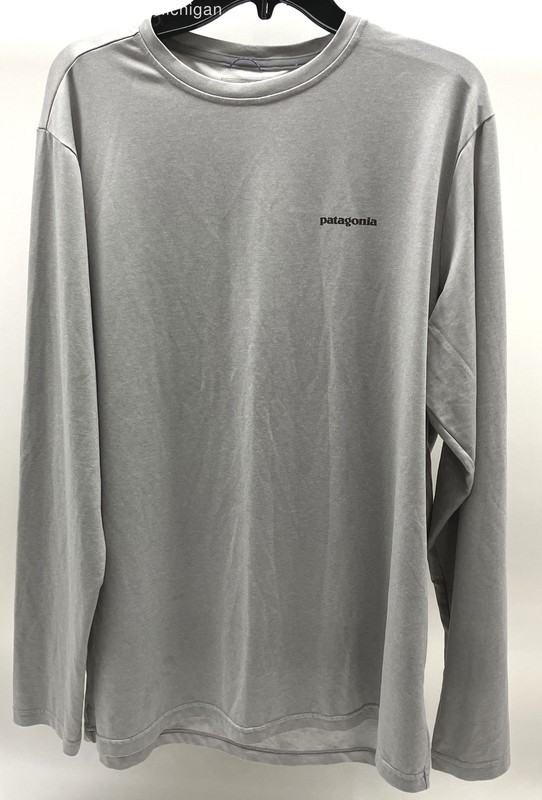Patagonia Long Sleeve Shirt Grey Polyester Blend Fish Graphic Back Mens Large