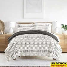 Reversible Duvet Cover Set 3-Piece W/ Pillow Shams Microfiber Hypoallergenic New