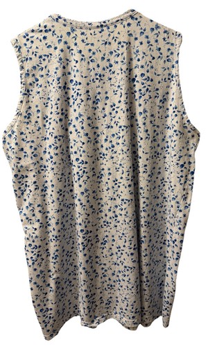 VntgVanity Fair Blue Cotton Poly Print Knit Short Nightie 2X Button Front Bodice - Picture 3 of 5