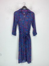 Joules Navy Abstract Print Midi Shirt Dress 3/4 Sleeve Tie Waist Button UK 6 NEW