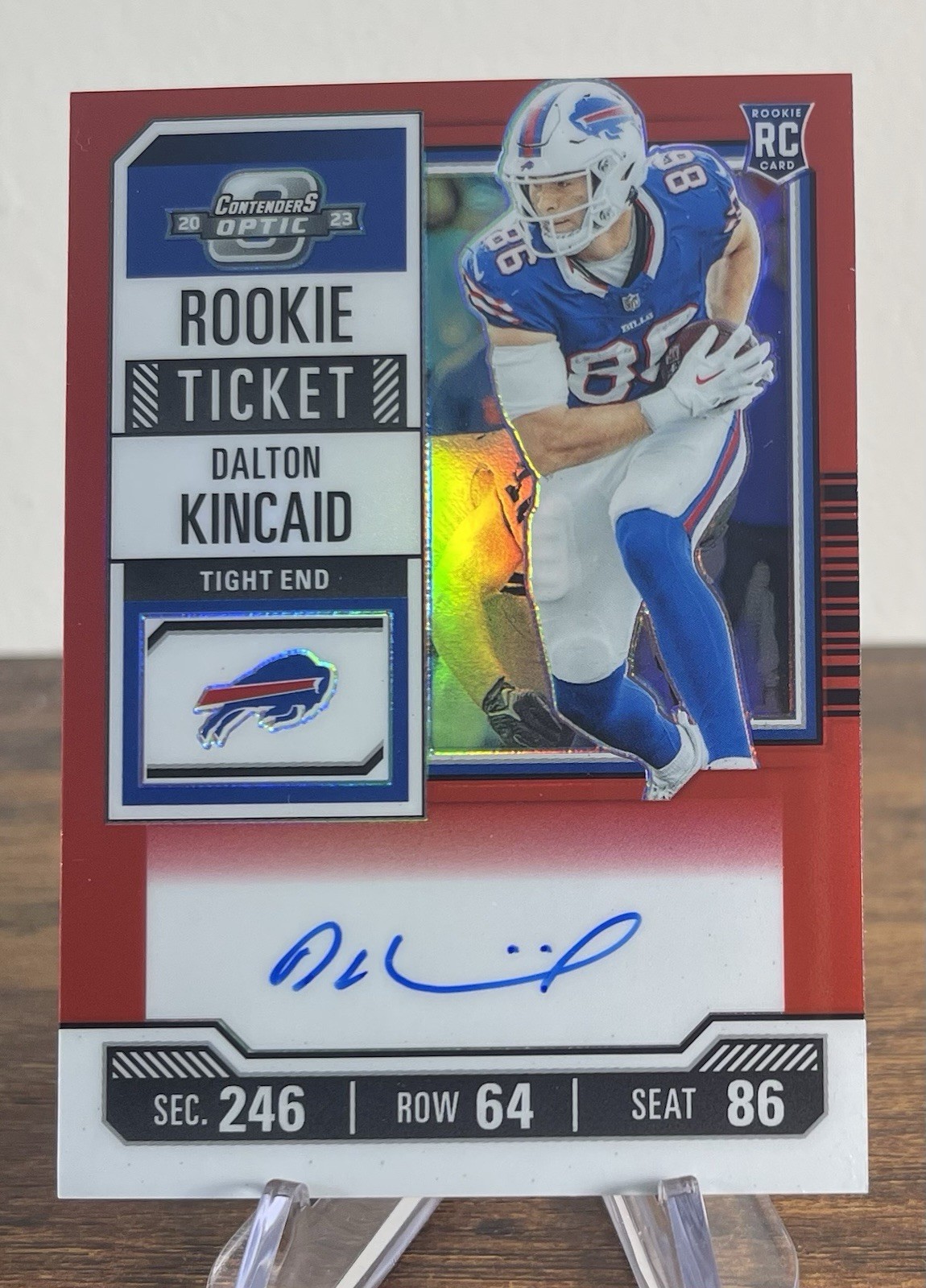 2023 Panini Contenders Optic Bills Dalton Kincaid Rookie Ticket Auto Red #/125
