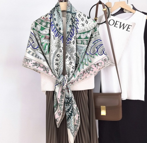 70% Cashmere 30% Silk coconut tree Print Scarf Double Face Wrap Shawl 135X135cm - Picture 3 of 10
