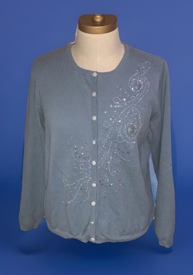 Dress Barn Blue Cotton Blend Sweater w Bead & Sequin Embellishments Size P Med