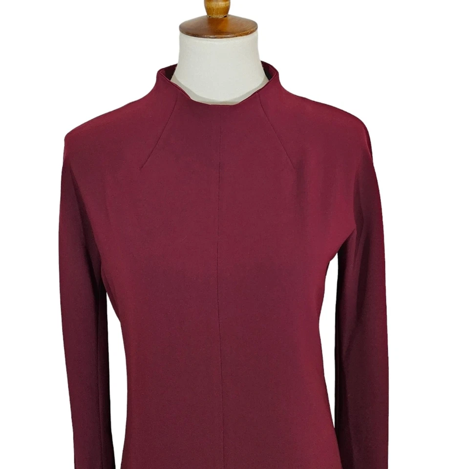 Vince Wine Mock Neck Flare Sleeve Dress Size 4 - Image 3 of 4