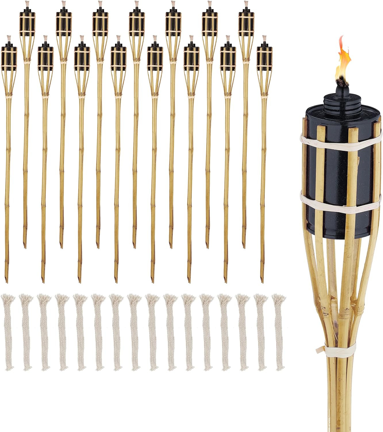 Fiaccole Da Esterno, Alte 90 Cm, Set 16 Torce Olio in Bambù per Giardino, Illumi