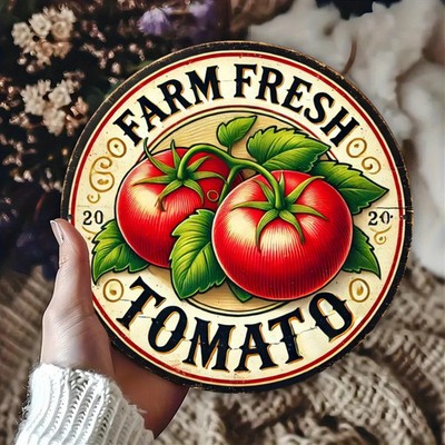 Tin Metal Signs Home Décor 8x12,Fresh Tomato Theme Design,Flat Print Round Iron 