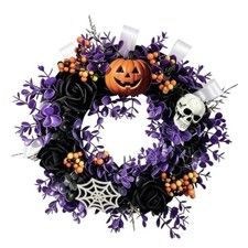 Halloween-T&uuml;rkranz mit K&uuml;rbis und Totenkopf k&uuml;nstlich f&uuml;r Fenster