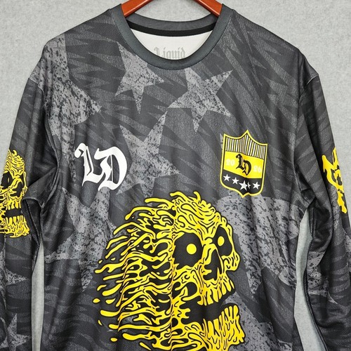 Liquid Death Murder Your Thirst Long Sleeve Jersey Skull Graphic Grey Yellow XL