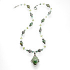 925 Beaded Jade Necklace w Oval Cabochon Pendant, Toggle Clasp, 29 g 17.5 in — photo 2