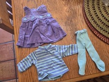 American Girl Bitty Twins 2003 Play Meet Outfit Purple Jumper Shirt Teal Tights