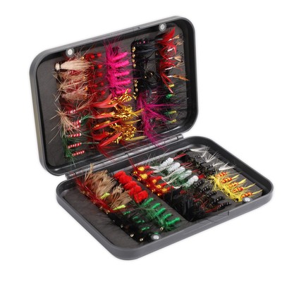100pcs Fly Fishing Kit - Assortment with Storage Box, Wet & Dry Flies, Nymphs...
