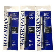 VTG New Sealed Lot 3 Waterman Rollerball Fine Point Black Ink Refills Recharge