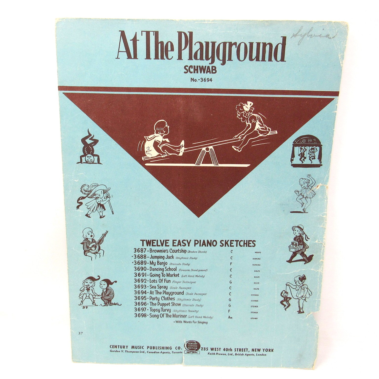 At The Playground Spartiti 1944 Pianoforte Solo Schwab Pulito Antico Venditore USA us