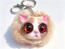 Cat Fluffy Bag Charm, Cat Keychain  Handmade Accessory , Multicolor