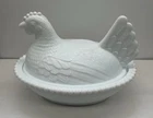 Vintage Indiana Glass White Milk Glass Hen On Nest Candy Dish 7"L