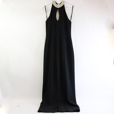 Vtg Alex Evenings Schwarz Rückenfrei Volle Länge Abendkleid Perlen Sz 6 Schlitz